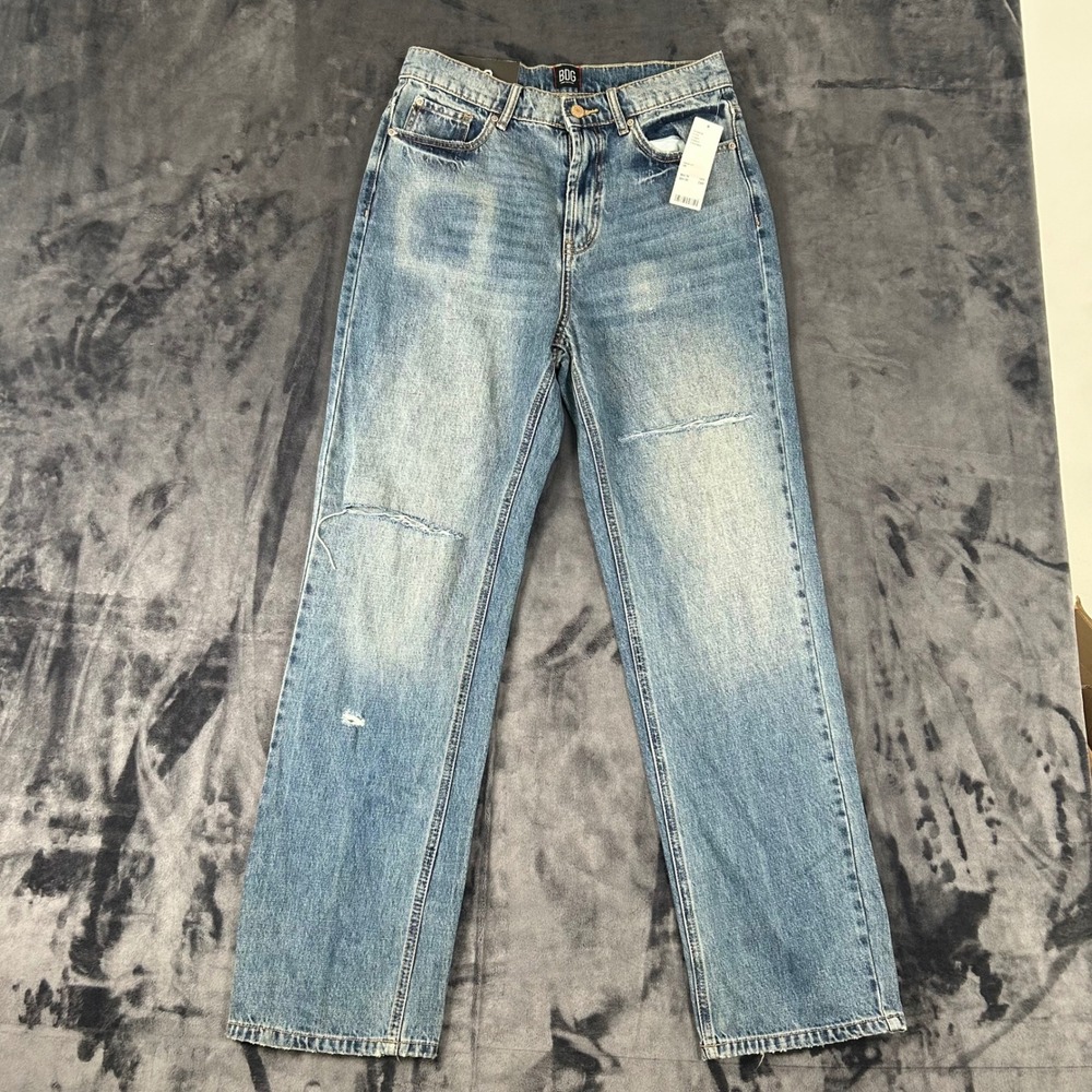 NWT BDG Loose Straight Jeans Womens 28 Blue Distressed High Rise Denim